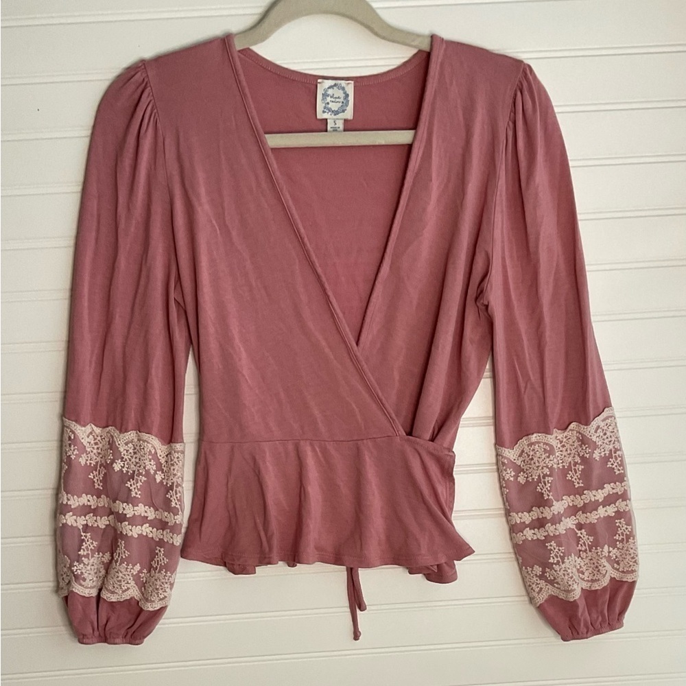 Pink Long Sleeve Wrap Blouse